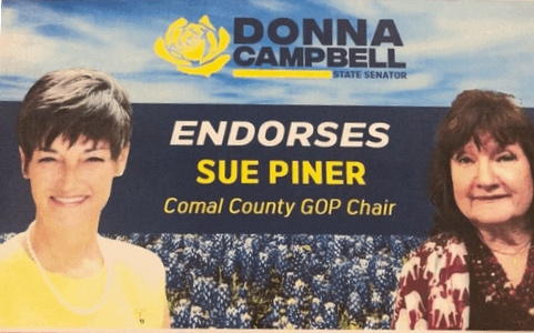 State Senator Dr. Donna Campbell Endorses Sue Piner for GOP Chair of Comal County!